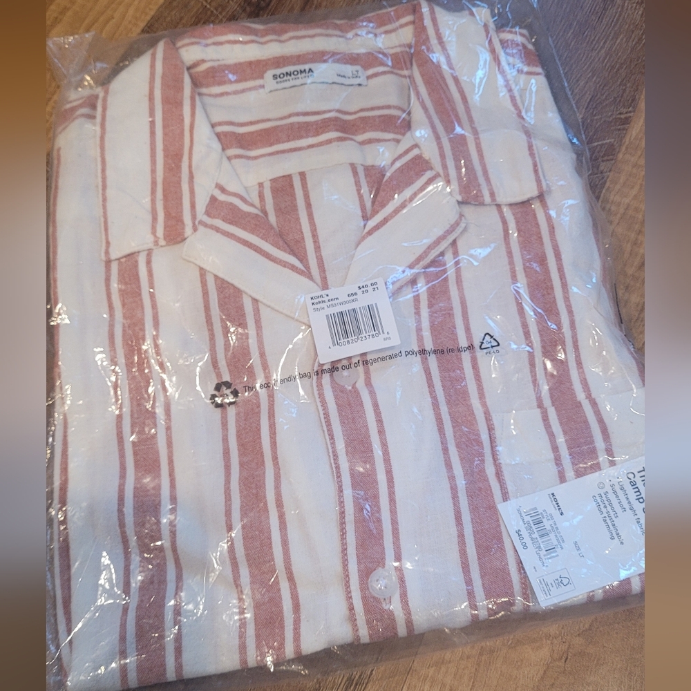 Sonoma Men's Casual Red and White Striped Shirt